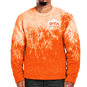 Pull en maille dégradé orange vif et blanc pour homme, col rond, manches longues, personnalisé, style streetwear décontracté, mode hiver - Product Image 1