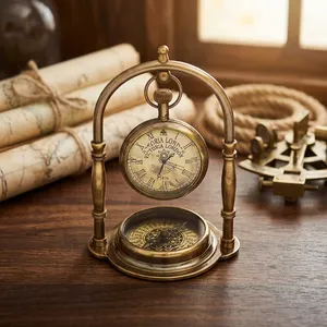 Reloj de Escritorio Circular de Latón, Decoración Vintage para Entusiastas de Autos, Regalo Automotriz, Movimiento Electrónico, Diseño Tradicional - Product Image 2