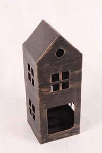Portavelas de Hierro con Forma de Casa Navideña, Diseño Artesanal, con Ventanas Recortadas, Decoración para el Hogar, Acabado Antiguo - Product Image 3
