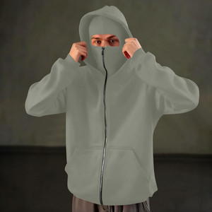 Sweat à capuche zippé intégral pour homme, imprimé, 100 % coton molletonné, respirant, avec poches, haute qualité - Product Image 5