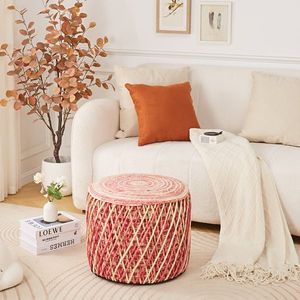 Pouf Ottomano Naturale Intrecciato, Sgabello Rustico Fatto a Mano, Poggiapiedi Imbottito Morbido, Pouf Boho per Soggiorno e Hotel - Product Image 3