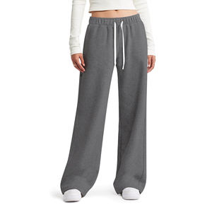 Pantalones Deportivos de Cintura Alta y Pierna Ancha para Mujer, Corte Holgado, Color Gris, Algodón, Casuales, Cintura Elástica, Color Sólido, para Otoño - Product Image 5