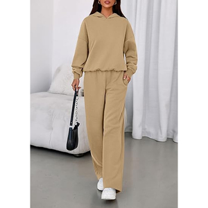 Conjunto Deportivo Informal para Mujer, Sudadera Holgada con Capucha y Pantalones de Felpa Suave, Diseño Liso de Color Sólido - Product Image 5