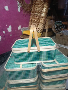 Cesta de almacenamiento de bambú tejido ecológico de Color Natural con tapa para Picnic, Camping, almacenamiento de bebidas/alimentos, diseño Flexible - Product Image 2