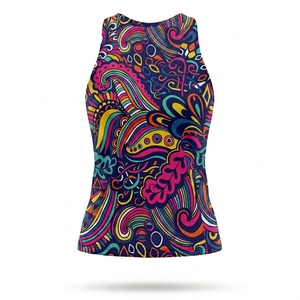 Custom Women's Pickleball Psychedelic doodle print athletic tank <b>top</b> racer back crew neck Relaxed Straight Silhouette sportswear - Product Image 3