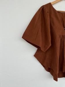 Women Cotton Slub Brown Blouse V Neck Half Sleeve Loose Fit Top Casual <b>Boho</b> Summer <b>Shirt</b> Picnic Holiday Wear - Product Image 3