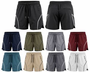 Shorts de sport gris pour homme en toile 100 % polyester à séchage rapide avec cordon de serrage à la taille et poches zippées, longueur mi-cuisse, pour entraînement athlétique - Product Image 6