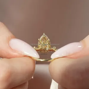 Luxury Pear Shape Diamond Ring Yellow Gold Finish with Side <b>Stones</b> Teardrop Design Elegant Wedding Ring for Women Fine Jewelry - Product Image 4