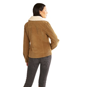 Women's Corduroy Trucker <b>Jacket</b> With Faux Fur Lining Button Closure Solid Color Autumn Wear Regular Fit Patch Pockets - Product Image 2
