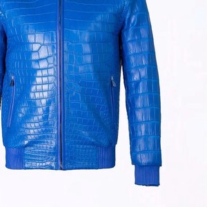 Chaqueta de Cuero Premium Azul con Grabado Croco, Chaqueta de Motociclista de Cuero Genuino, Ropa Exterior de Moda Personalizada para Hombre, Venta al Por Mayor - Product Image 6