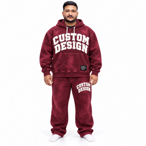 Ensemble de survêtement unisexe Rexfit Sports avec lettres appliquées, pull oversize et pantalon droit, style streetwear délavé, tenue deux pièces personnalisée - Product Image 3