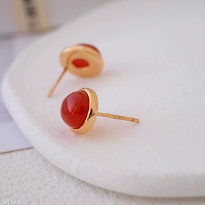 Natural Carnelian Smooth Oval Gemstone Earrings 925 <b>Sterling</b> <b>Silver</b> Gold Plated <b>Stud</b> Earrings Fine Jewelry For Women Fashion - Product Image 2