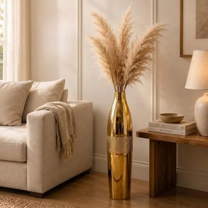 Florero Metálico Dorado de Primera Calidad, Florero de Piso Metálico Dorado Brillante para Sala de Estar o Dormitorio, Resistente, con Recubrimiento de Polvo Dorado Disponible - Product Image 5