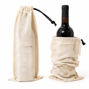 Eco Luxe Cotton <b>Canvas</b> Bottle Gift Tote Premium Reusable Wine Carrier Cotton <b>Drawstring</b> <b>Bag</b> Medium Size Gift Pouch Natural Color - Product Image 3