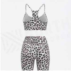 Conjunto de Yoga de 2 Piezas con Estampado de Leopardo, Leggings de Cintura Alta y Top Corto con Espalda Cruzada, en Spandex y Poliéster Elástico para Mujer - Product Image 5