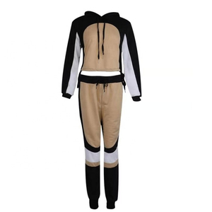 Conjunto de Sudadera Corta con Bloques de Color y Pantalones Jogger para Mujer, Chándal Casual de Forro Polar, Fabricante Mayorista OEM ODM de Marca Privada - Product Image 4
