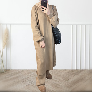 Ropa Islámica de Invierno, Abaya de Tela de Punto, Conjunto de 2 Piezas, Top y Pantalones, para Mujeres Musulmanas Tradicionales - Product Image 1