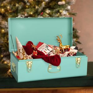 Vintage Style Decorative Trunk Set Emerald and Mint Green Metal <b>Keepsake</b> <b>Boxes</b> with Polished Gold Latches for Bedroom Storage - Product Image 3