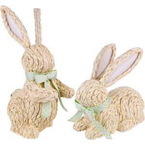 Set di 2 Coniglietti Pasquali in Vimini, Decorazioni per Centrotavola, Arredamento Primaverile Rustico per Interni, Coniglietti Pasquali 2022 - Product Image 5