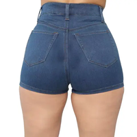 Shorts de mezclilla casuales rectos azul claro de tiro alto para mujer, OEM, con dobladillo sin rematar, lavado desgastado, para verano, estilo urbano, con logo en la cintura