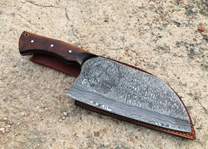 Custom Handmade Damascus Steel Serbian Cleaver Knife Rose Wood Handle Personalized Sharp 7" Blade Ambidextrous Multi-Purpose - Product Image 4