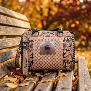 Sac à main de luxe en cuir pour femme, style vintage, broderie élégante, grande capacité, avec double anse à chaîne - Product Image 6