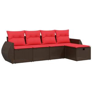 Ensemble de canapés de patio en polyrotin marron 5 pièces avec coussins, ensembles de jardin - Product Image 2