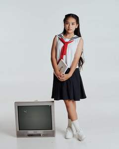 เสื้อผ้าเด็ก เสื้อผ้าเด็กผู้หญิง ชุดเดรสเด็กผู้หญิง ผ้าฝ้าย 100% สไตล์ญี่ปุ่น นักเรียน คอปกกะลาสี สีขาว สีฟ้า-ชุดโจลี่ - Product Image 4