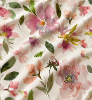 Tissu en coton biologique respirant Cambric, motif floral aquarelle Hibiscus tropical Teal, imprimé numérique, Oase émeraude, léger