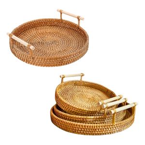 Handwoven RATTAN <b>TRAY</b> FRUIT STORAGE BASKET with Handles Gift, Serving & Home Decor Eco-Friendly Woven Serving <b>Tray</b> - Product Image 1