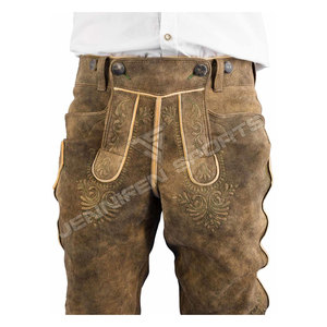 <b>Mens</b> Premium Lederhosen Knee-Length Bavarian Alpine Cultural Cowhide Suede Leather <b>Festival</b> Embroidered Design Classic <b>Short</b> - Product Image 2