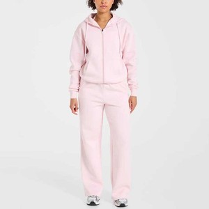 Low MOQ Wholesale Custom Women's Casual Two Piece Full Zip Hooded Tracksuit <b>Set</b> Comfortable Sweatsuit For Jogging At Low Price - Product Image 1