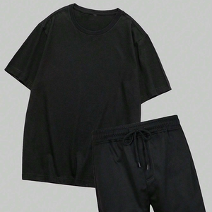 Ensemble décontracté automne-hiver pour homme : haut à col rond et short taille haute en coton respirant - Product Image 1