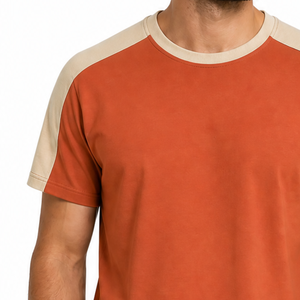 เสื้อยืดแขนราแกลนผู้ชายขายดี ตัดต่อสีที่ไหล่ สีส้มเบิร์นท์เบจ เรียบง่าย - Product Image 3