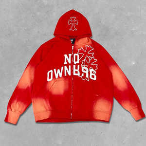 Sweats à capuche personnalisés délavés au soleil simple broderie appliques vieilli Vintage épais grande taille veste zippée pull sweat unisexe - Product Image 1