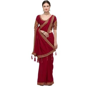FASHIONABLE VICHITRA SILKM BORDADO ZARI TRABAJO SAREE CON BLUSA DESCOSTADA MAROON - Product Image 1