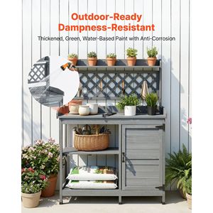 Tavolo da Giardinaggio per Esterni con Armadietto e Ripiani, 43 x 18, Postazione di Lavoro in Legno per Interni ed Esterni - Product Image 6