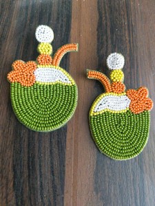 Gameday Football Beaded Drop <b>Earrings</b> <b>Red</b> Pyramid Shape Women's Casual Sporty Jewelry - Product Image 3