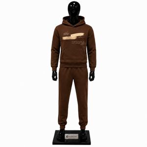 Conjunto Deportivo con Capucha para Hombre, Color Marrón, Algodón, Sudadera y Pantalones Largos con Diseño Estampado Frontal, Ropa de Otoño, Oferta Personalizada - Product Image 1