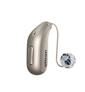Audífono avanzado Oticon Intent 1 Mini RITE recargable para pérdida auditiva moderada a severa (2 audífonos, 1 cargador) - Product Image 1