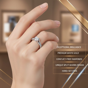 Bague de fiançailles solitaire en diamant véritable 1,00 TCW pour femme en or blanc 14 carats |   Bijoux de mariée raffinés à taille ronde avec pierres d'appoint - Product Image 3