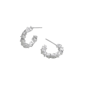 Boucles d'oreilles en argent sterling S925, style coréen, design de niche tendance, surface multi-réfléchissante, brillantes, effet argent cassé, bijoux d'oreille. - Product Image 1