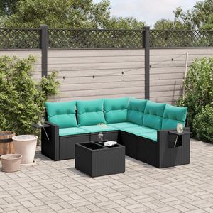 Set di divani da giardino in polyrattan nero da 6 pezzi con cuscini - Product Image 1