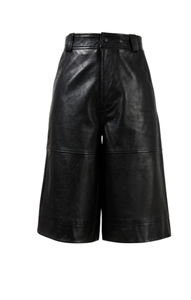 SBEA IMPEX <b>Womens</b> <b>Black</b> Genuine Leather <b>Culotte</b> Bermuda Shorts Wide Leg High Waist Knee Length Casual Zipper Fly - Product Image 6