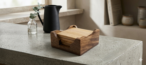 Posavasos de madera artesanal para té, café y bebidas frías, caja de posavasos con plato. - Product Image 5