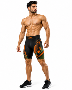 Custom Men Compression Shorts Black Orange Quick Dry Stretch Gym Running Training Sports Base Layer Tights OEM Private Label Man - Product Image 4