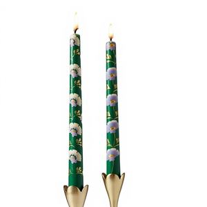 Hand-Painted Floral Taper <b>Candles</b> Lavender-Scented & Smokeless Sage/Pale Green Base White Purple <b>Flowers</b> for Weddings Christmas - Product Image 2