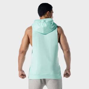 Sudadera con Capucha sin Mangas para Hombre, Color Sólido, Algodón French Terry, Estilo Casual de Verano, Corte Regular con Bolsillo - Product Image 2