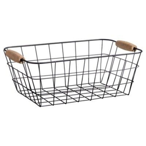 Best Quality Round Black Metal <b>Wire</b> <b>Storage</b> <b>Basket</b> With Handles Organizer Bin <b>For</b> Laundry Blankets And Home Pantry Organization - Product Image 3