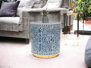 Taburete con Incrustaciones de Hueso Floral Marrón Claro, Diseño Rústico con Patas de Madera, Mesa Auxiliar con Incrustaciones de Hueso para Oficina en Casa, Mesa Auxiliar con Incrustaciones de Hueso - Product Image 5